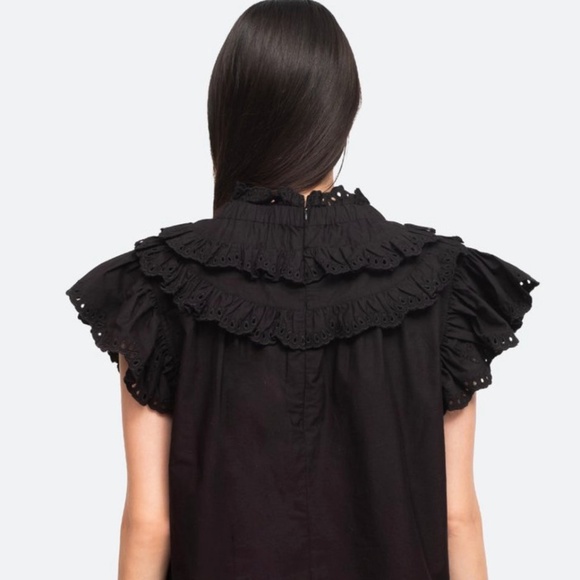 SEA Aurelie Eyelet Ruffle Tank Black Color Size: XS - Picture 3 of 10